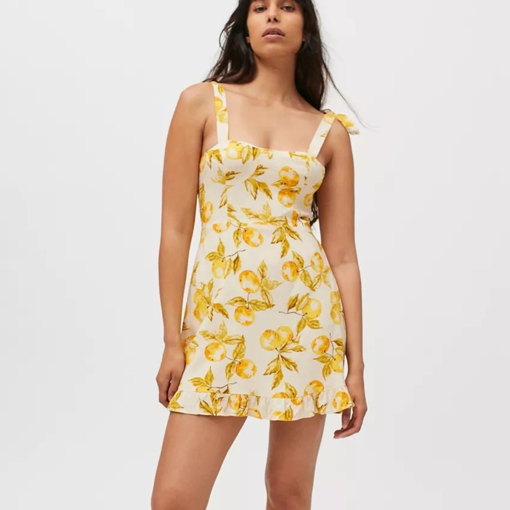 UO Jolene Linen Tie-Shoulder Mini Dress